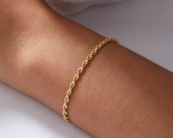 14k Gold Seil Kette Armband, Gold Layering Armband, Einfaches Gold Armband, 925k Silber Seil Kette Armband, Everyday Wear Armband