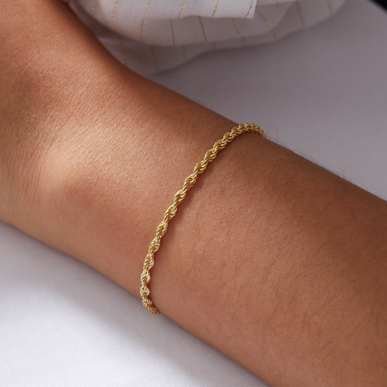 14k Gold Rope Chain Bracelet, Gold Layering Bracelet, Simple Gold Bracelet, 925k Silver Rope Chain Bracelet, Everyday Wear Bracelet image 1