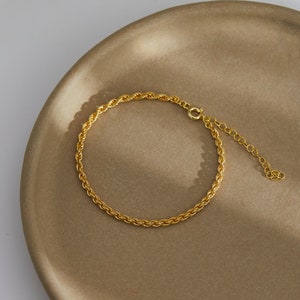 14k Gold Rope Chain Bracelet, Gold Layering Bracelet, Simple Gold Bracelet, 925k Silver Rope Chain Bracelet, Everyday Wear Bracelet image 2