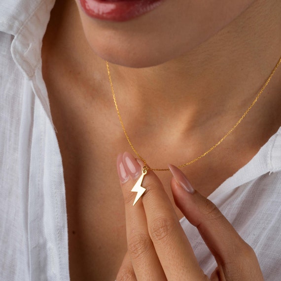 14K Gold Lightning Bolt Necklace, Dainty Lightning Bolt Pendant, Flash Necklace, Thunderbolt Necklace, Lightning Bolt Charm, Gifts for Her