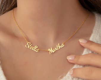 14k Gold Two Name Necklace, Custom Double Name Necklace, 2 Nameplate Necklace, Personalized Gifts for Her, 2 Names Necklace, Gift for Mom