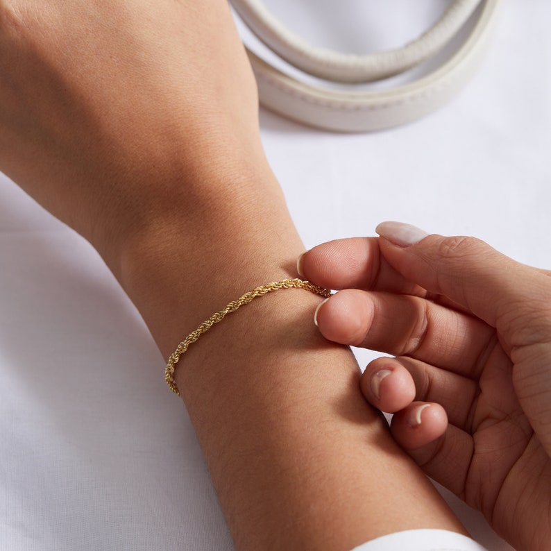 14k Gold Rope Chain Bracelet, Gold Layering Bracelet, Simple Gold Bracelet, 925k Silver Rope Chain Bracelet, Everyday Wear Bracelet image 4