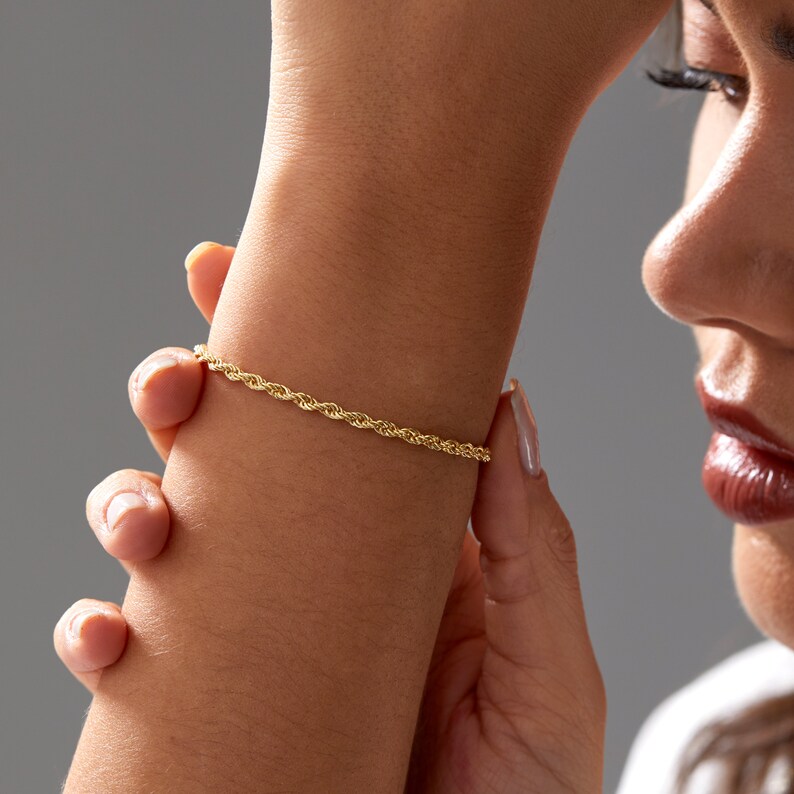 14k Gold Rope Chain Bracelet, Gold Layering Bracelet, Simple Gold Bracelet, 925k Silver Rope Chain Bracelet, Everyday Wear Bracelet image 6