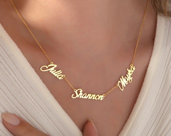 3 Name Necklace Gold 14k, Custom Multi Name Necklace, Family Name Necklace, Kids Name Necklace, 3 Names Necklace, Christmas Gifts for Mom