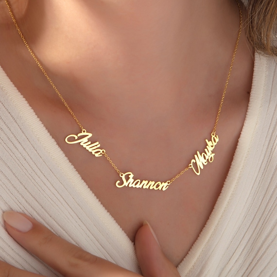 3 Name Necklace Gold 14k, Custom Multi Name Necklace, Family Name Necklace, Kids Name Necklace, 3 Names Necklace, Christmas Gifts for Mom