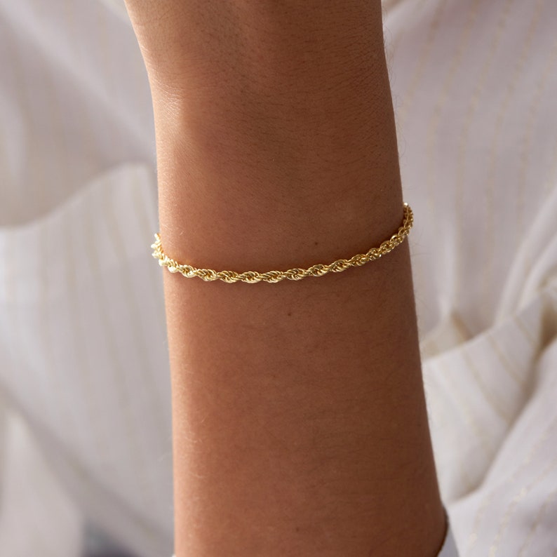 14k Gold Rope Chain Bracelet, Gold Layering Bracelet, Simple Gold Bracelet, 925k Silver Rope Chain Bracelet, Everyday Wear Bracelet image 3
