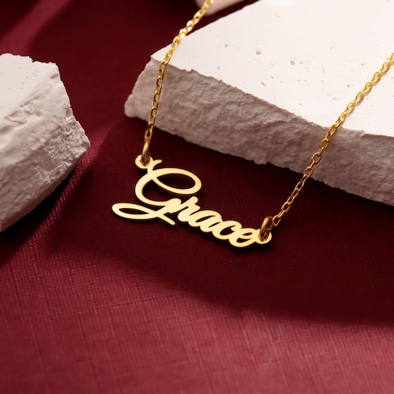 Custom Name Necklace, 14k Solid Gold Personalized Name Necklace, Dainty Nameplate Necklace, Christmas Gifts for Her, Gift for Mom Necklace