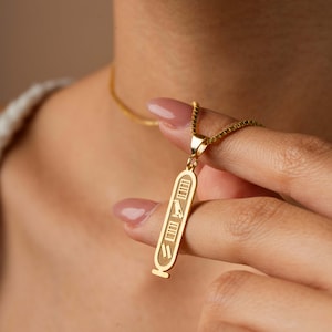 14K Gold Egypt Cartouche Necklace, Egypt Custom Name Necklace, Ancient Symbol Necklace, Egyptian Name Jewelry, Egyptian Hieroglyphic Jewelry