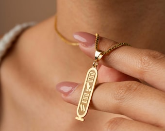 14K Gold Egypt Cartouche Necklace, Egypt Custom Name Necklace, Ancient Symbol Necklace, Egyptian Name Jewelry, Egyptian Hieroglyphic Jewelry