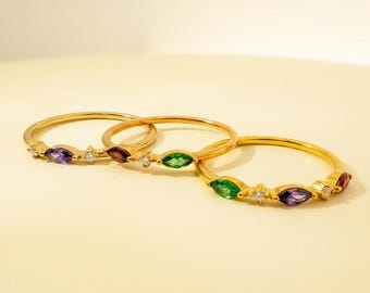 14k Gold Birthstone Ring, Custom Family Birtstone Ring, Family Birthstone Jewelry, Delicate Birthstone Stackable Ring, Mothers Day Gifts