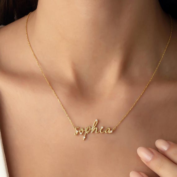 14k Solid Gold Name Necklace, Diamond Bubble Name Necklace, 3D Name Necklace with Diamond, Personalized Jewelry for Women, Gifts for Mom