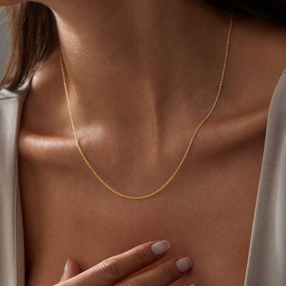 14k Gold Thin Cable Necklace, Dainty Cable Necklace, Minimalist Cable Chain Necklace, 925 Sterling Silver Cable Necklace, Necklace for Women