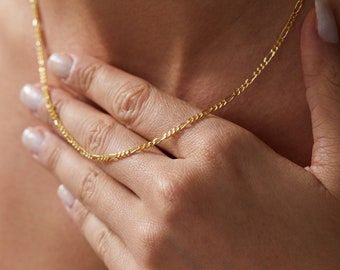 14k Solid Gold Figaro Chain Necklace, Yellow Gold Figaro Chain Necklace, 2.4 mm Figaro Link Chain Necklace for Women - Men, Figaro Necklace