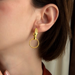 14k Gold Hand Earrings, Hand Shaped Earrings, Minimalist Gold Earrings, Perfect Gift for Her, Layering Earrings, Stacking Earrings