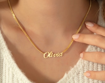 Custom Name Necklace 14k Gold, Name Plate Necklace, Dainty Name Necklace, Gold - Silver - Rose Gold Name Necklace, Kids Name Necklace