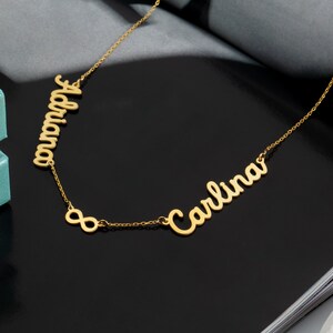 Gold 2 Name Necklace with Infinity, Double Name Necklace, Couple Name Necklace, Personalized Gifts for Couple, Custom Name Necklace for Mom