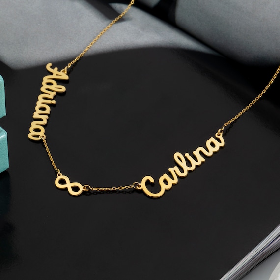 Gold 2 Name Necklace with Infinity, Double Name Necklace, Couple Name Necklace, Personalized Gifts for Couple, Custom Name Necklace for Mom