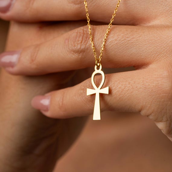 14K Gold Ankh Necklace, Egyptian Jewelry for Women, Dainty Ankh Pendant, Ancient Egyptian Necklace, Protection Cross Necklace, Gift for Her