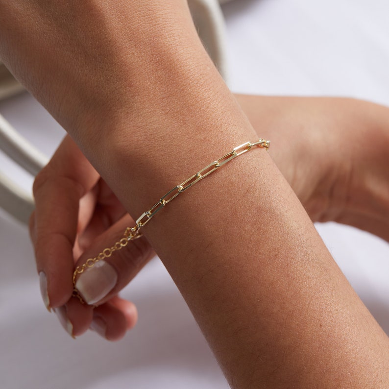 14k Gold Paperclip Chain Bracelet, Dainty Paper Clip Chain Bracelet, Link Chain Bracelet, 925K Silver Paper Clip Chain, Bracelet for Women image 6
