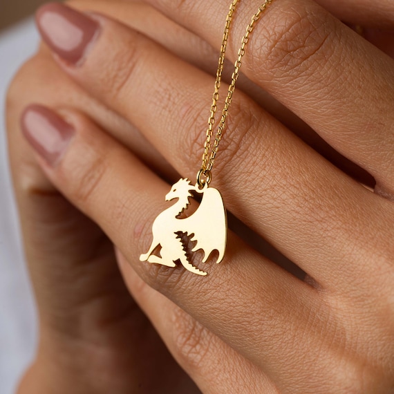14K Gold Dragon Necklace, Chinese Dragon Necklace, Dainty Dragon Pendant, 925K Silver Dragon Charm, Medieval Necklace, Everyday Necklace