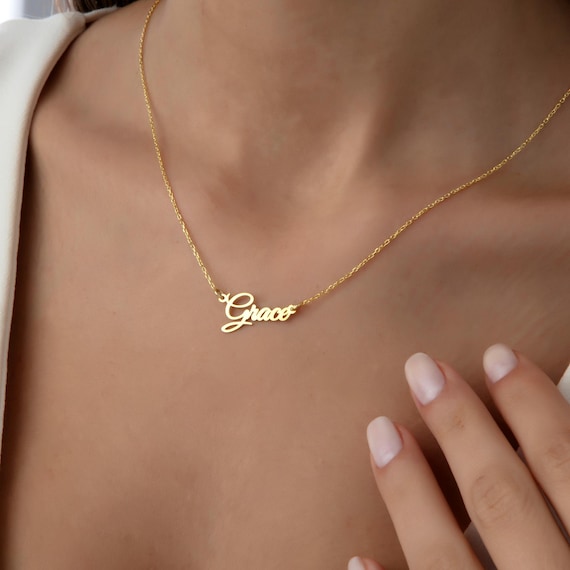 Custom Name Necklace, 14k Solid Gold Personalized Name Necklace, Dainty Nameplate Necklace, Christmas Gifts for Her, Gift for Mom Necklace
