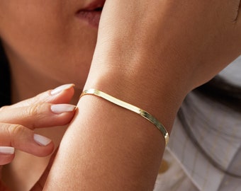14k Gold Herringbone Chain Bracelet, Snake Chain Bracelet, Dainty Snake Chain Bracelet, Simple Gold Bracelet, 4-9 inch Snake Chain Bracelet