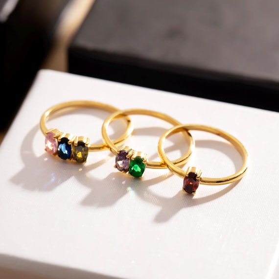 Custom Oval Cut Birthstone Ring, 14k Gold Birthstone Jewelry for Women, Personalized Jewelry, Multi Stone Ring for Her, Christmas Gifts
