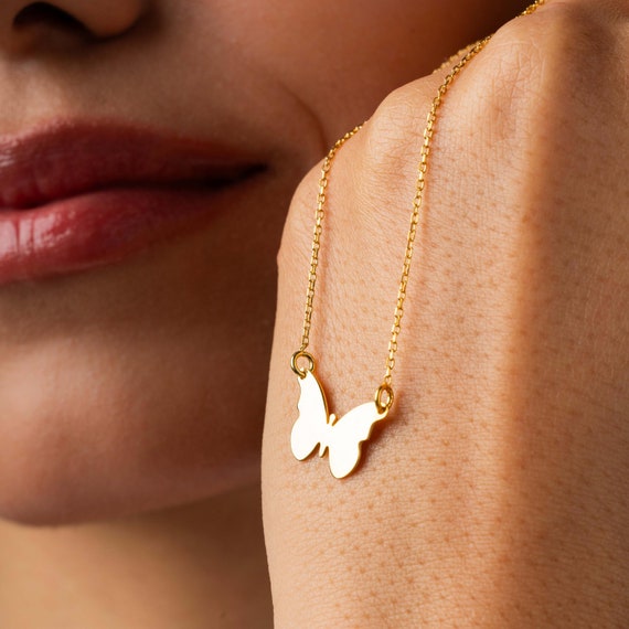 Daitny Butterfly Necklace Gold 14k, Minimalist Butterfly Pendant Necklace, Tiny Butterfly Charm, Butterfly Jewelry for Women, Gifts for Mom