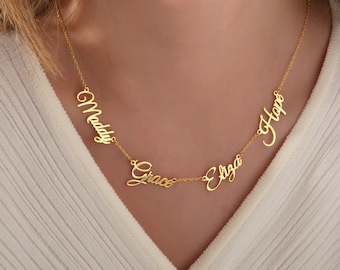 14k Gold Multiple Name Necklace, Custom 4 Name Plate Necklace, Family Name Necklace, Baby Name Necklace, Mothers Day Gifts for Mom