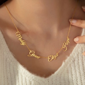 Collar personalizado con múltiples nombres, collar con cuatro nombres, collar con nombre familiar, joyería con 4 nombres para mamá, collar con nombre para niños, regalo para abuela