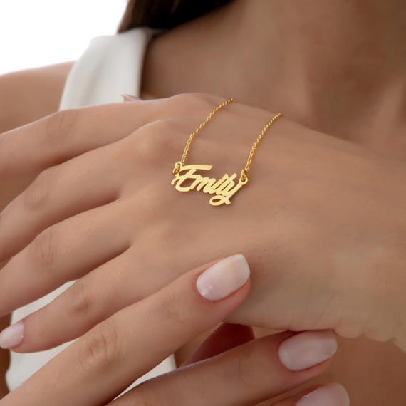 14k Solid Gold Name Necklace, Custom Nameplate Necklace, Personalized Gifts for Her, Minimalist Jewelry  for Women, Christmas Gifts for Mom