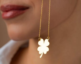 14k Gold Clover Necklace, 4 Leaf Clover Pendant, Four Leaf Clover Charm Necklace, Everyday Necklace, Luck Necklace, Christmas Gift for Her