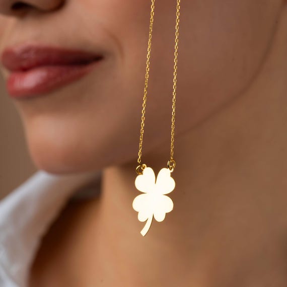 14k Gold Clover Necklace, 4 Leaf Clover Pendant, Four Leaf Clover Charm Necklace, Everyday Necklace, Luck Necklace, Christmas Gift for Her