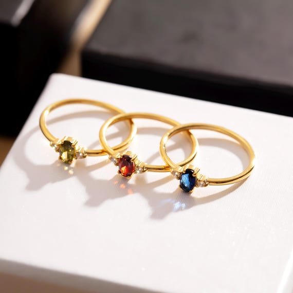 14k Gold Birthstone Ring, Custom Birthstone Jewelry, Personalized Gemstone Jewelry, Dainty Gemstone Ring, Anniversary Gifts for Women
