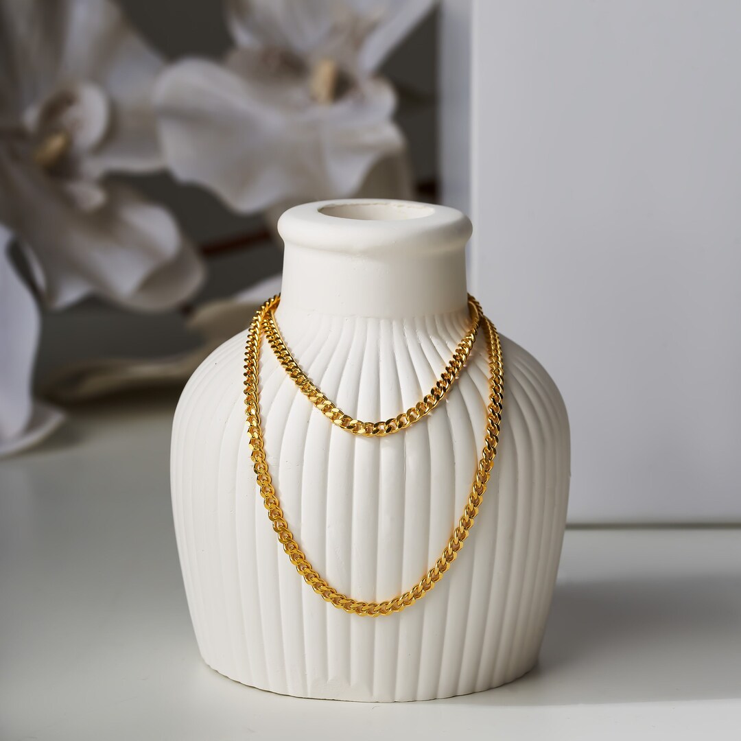 14k Gold Curb Chain Necklace Thick Curb Chain Necklace Thin Etsy