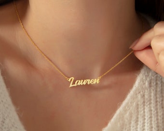 14k Solid Gold Name Necklace, Custom Name Necklace, Name Plate Necklace, Personalized Gift for Her, Dainty Name Necklace, Gift for Valentine