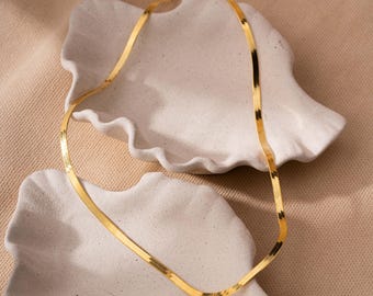 14k Gold Herringbone Chain Necklace, Snake Chain Necklace, Herringbone Choker Chain Necklace, Snake Necklace for Her, Everyday Necklace