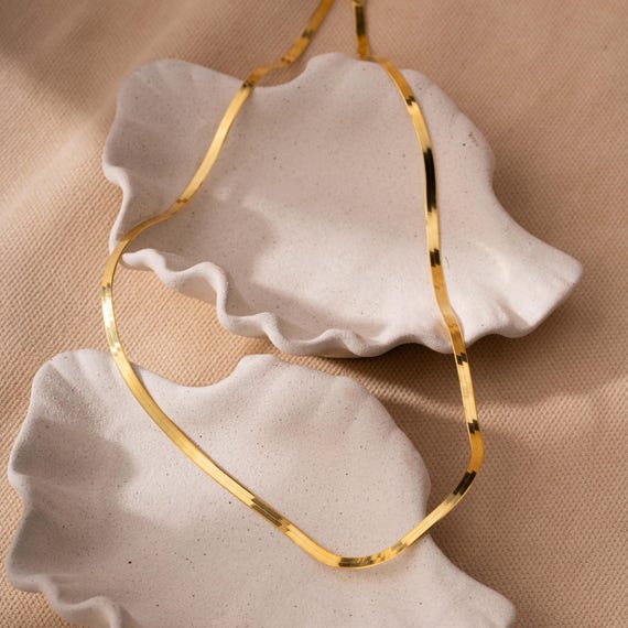 14k Gold Herringbone Chain Necklace, Snake Chain Necklace, Herringbone Choker Chain Necklace, Snake Necklace for Her, Everyday Necklace