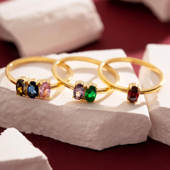 Custom Oval Cut Birthstone Ring, 14k Gold Birthstone Jewelry for Women, Personalized Jewelry, Multi Stone Ring for Her, Christmas Gifts