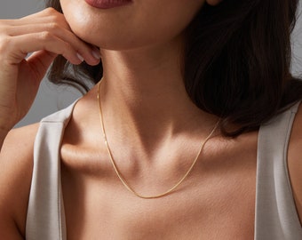 Dainty Curb Chain Necklace, Thin Curb Chain Necklace, 14k Gold Chain Necklace, Simple Gold Necklace, Thin Cuban Link Chain Necklace