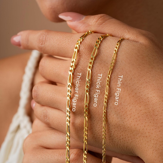 14k Gold Figaro Chain Necklace, Thin - Thick Figaro Chain Necklace, 12 - 24 inch Figaro Chain Necklace, Men - Women Figaro Chain Necklace