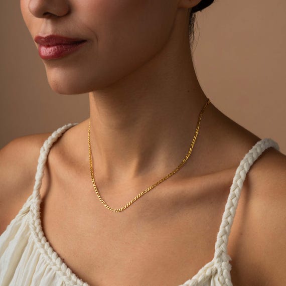 14K Gold Figaro Chain Necklace, Dainty Figaro Chain Necklace for Women, 12 to 24 inch Figaro Necklace, Thin Gold Chain, Everyday Necklace