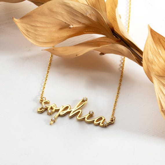 14k Solid Gold Name Necklace, Balloon Name Necklace, Diamond Name Necklace, Diamond Bubble Letter Name Necklace, Personalized Gifts for Her