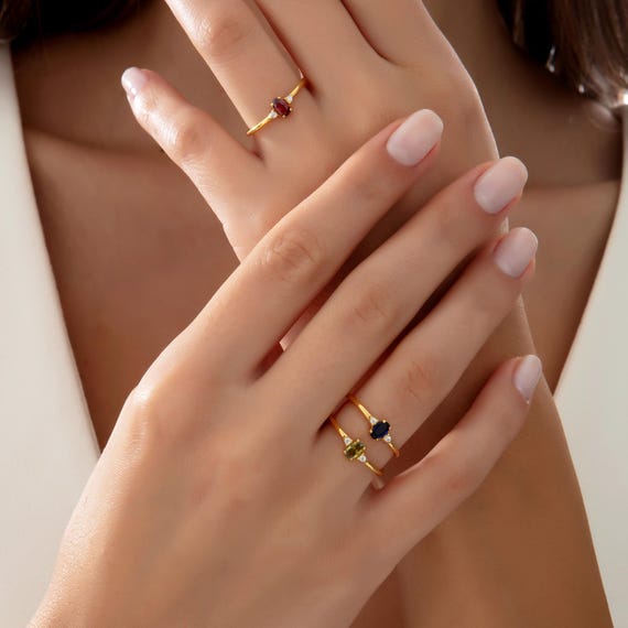 14k Gold Birthstone Ring, Custom Birthstone Jewelry, Personalized Gemstone Jewelry, Dainty Gemstone Ring, Anniversary Gifts for Women