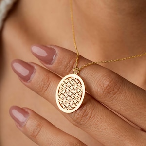 14K Gold Flower of Life Necklace, Seed of Life Necklace, 925k Silver Flower of Life Pendant, Spiritual Necklace, Sacred Geometry Gifts