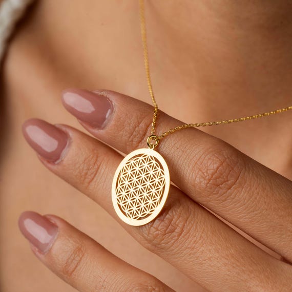 14K Gold Flower of Life Necklace, Seed of Life Necklace, 925k Silver Flower of Life Pendant, Spiritual Necklace, Sacred Geometry Gifts