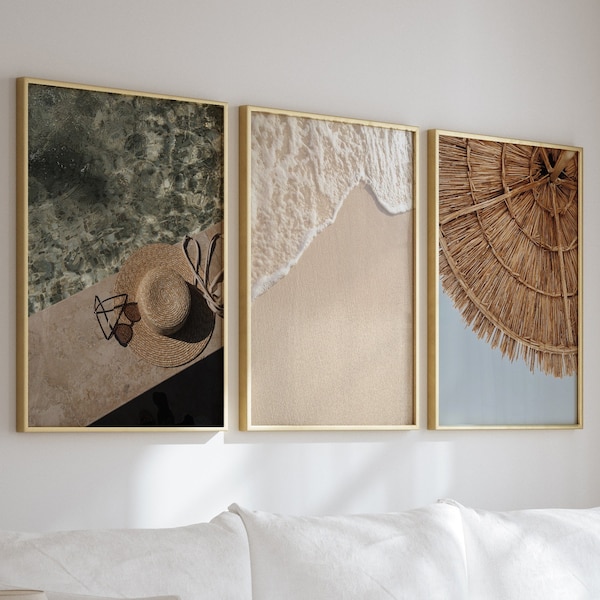 Algue corail, ensemble aquarelle coloré de 3 tirages, mur de galerie de plage, imprimés côtiers, décor de salle nautique, décor de maison de plage, Beachy Art