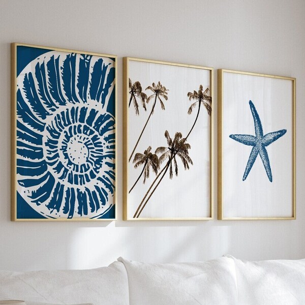 Coral Navy Wall Art Etsy