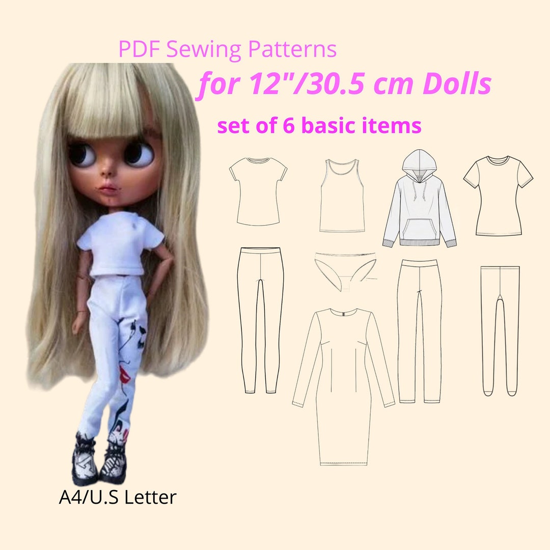 Basic Wardrobe 12 Dolls Set of Patterns for Medium 1/6 Dolls PDF Pants ...