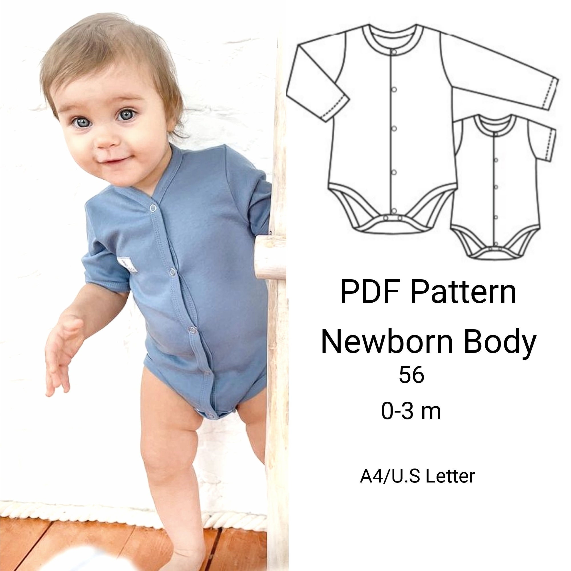 Pattern Body Size Newborn 56 Bodysuit Pattern -